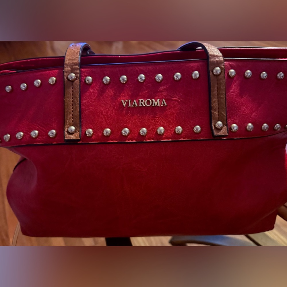 Roma Red and Brown Studded Shoulder Bag